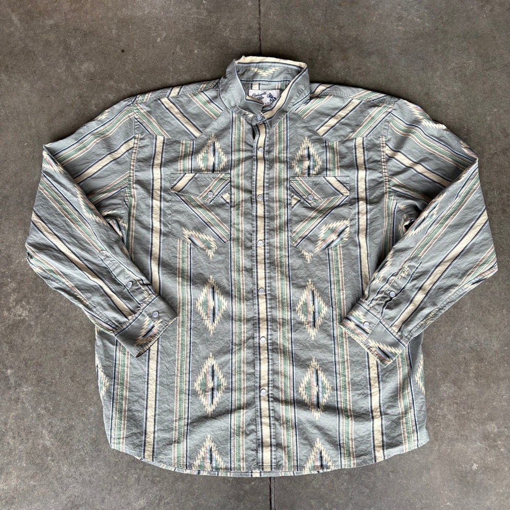 Panhandle Slim Pearl Snap Shirt Men's XL Green Aztec Cowboy Western Rodeo Ranch